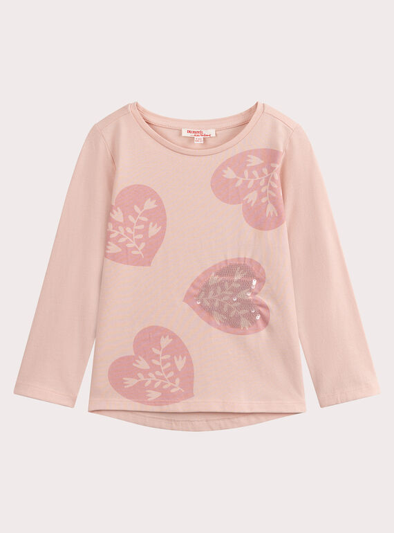 T-shirt cor-de-rosa matizado com coração estampado para menina VAJOYTEE2 / 24W901G1TMLD314