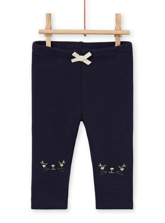 Leggings forrado azul-marinho com padrões coelhos bordados bebé menina MIJOPANDOU2 / 21WG0913PAN070