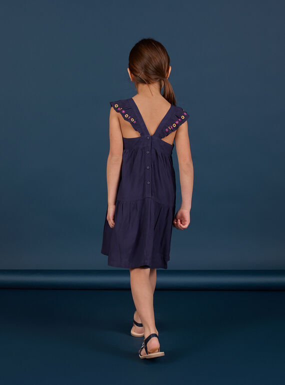 Vestido azul-marinho estampados flores coloridas criança menina LAMUMROB4 / 21S901Z2ROBC211