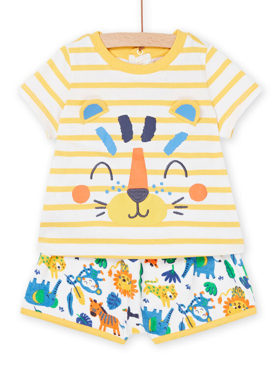 T-shirt e calções açafrão com estampado animal e às riscas RUPLAENS1 / 23SG10P1ENS109