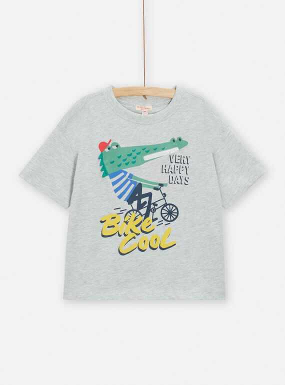 T-shirt cinzento mesclado com padrão de crocodilo e bicicleta menino TOCLUTI5 / 24S902O1TMCJ920