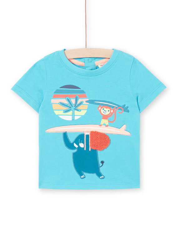 T-shirt de mangas curtas azul turquesa bebé menino LUBONTI1 / 21SG10W3TMC202