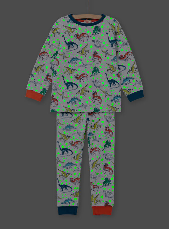 Conjunto pijama cinzento mesclado fosforescente com estampado dinossauro menino MEGOPYJAOP / 21WH1282PYJJ922