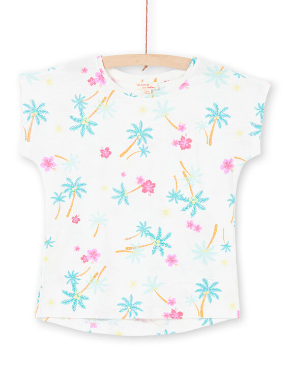 T-shirt branco e azul estampado palmeiras e flores menina LAJOTI7 / 21S901F1D31001