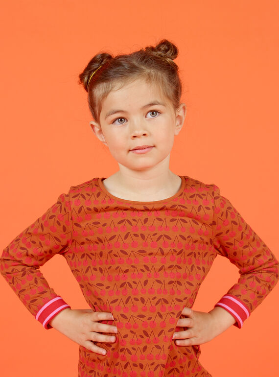 T-shirt de mangas compridas reversível camel e vermelho menina MACOMTEE4 / 21W901L4TML420