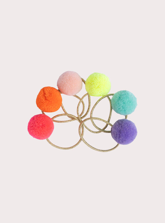 Conjunto de 6 elásticos com borlas multicoloridas para meninas  VYAJOELA8 / 24WI01L8ELAK008