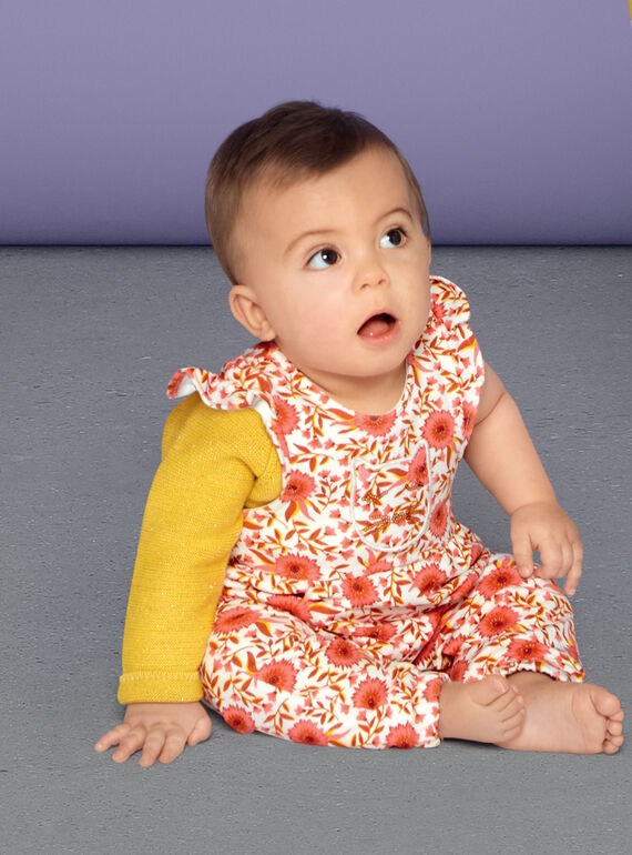 Macacão cru e rosa com padrões floridos bebé menina LINAUCOMB / 21SG09L1CBL001