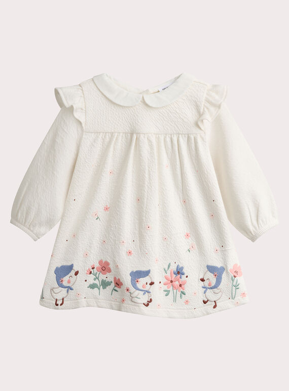 Vestido cru em malha estampada para bebé menina  VOU1ROB / 24WF03C1ROB001