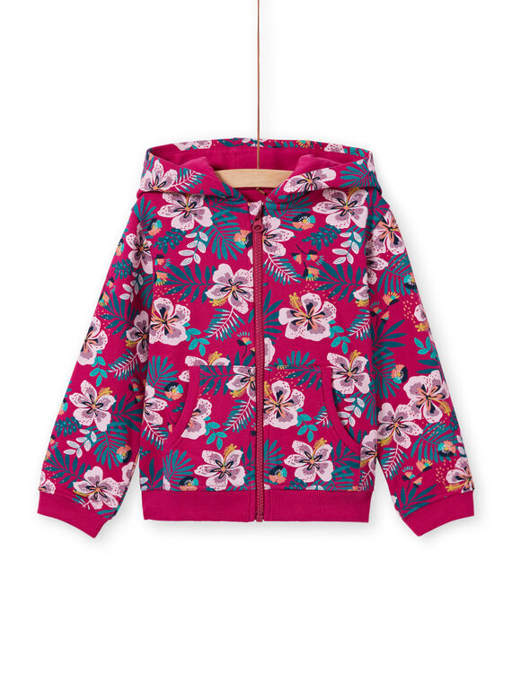 Parte de cima de fato de treino com capuz fúcsia com estampado florido menina MAJOHAUJOG1EX / 21W90115JGHD312