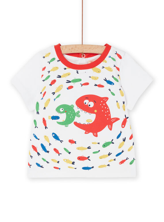 T-shirt branco e vermelho com padrões peixes RUPOPTI1 / 23SG10X2TMC000