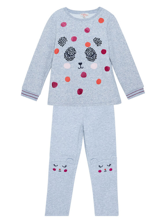 Pijama em moletão quente cinzento mesclado criança menina JEFAPYJDA / 20SH1127PYJ943