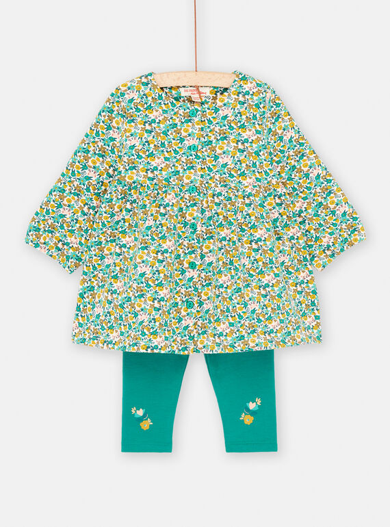 Conjunto cru e verde com estampado florido para bebé menina SIDUENS / 23WG09P1ENS001