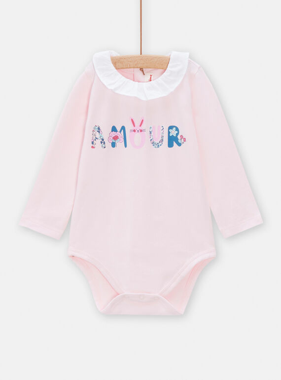 Body rosa-pétala com inscrição decorativa para bebé menina TIDEBOD / 24SG09J1BOD309