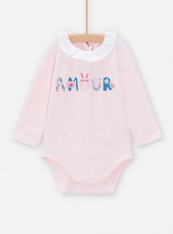Body rosa-pétala com inscrição decorativa para bebé menina TIDEBOD / 24SG09J1BOD309