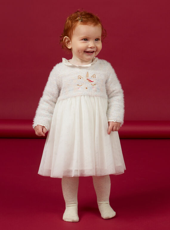 Vestido bi-matéria com padrão de unicórnio fantasia bebé menina MINOROB3 / 21WG09Q2ROB001