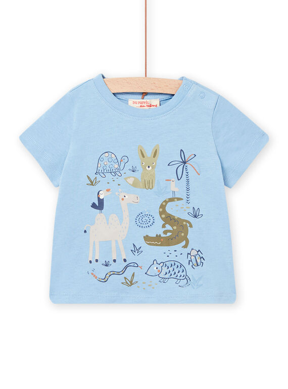 T-shirt azul-horizonte com padrão de animais bebé menino NUSANTI2 / 22SG10S1TMC216
