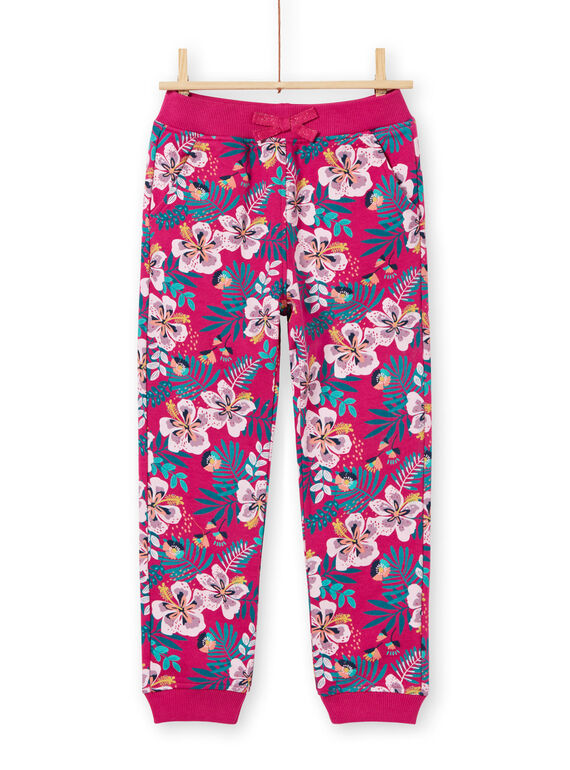 Calças de fato de treino rosa escuro e azul estampado florido menina MAJOBAJOG1EX / 21W90115JGBD312