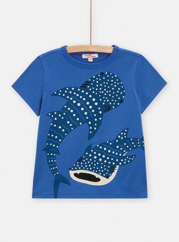 T-shirt azul-elétrico com estampado de tubarões para menino TOJOTI7 / 24S902D2TMCC210
