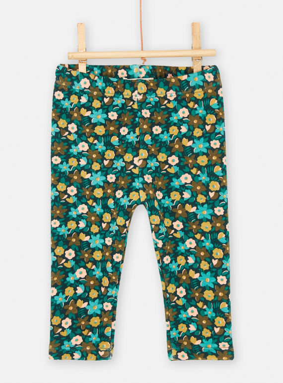 Calças azul-petróleo com estampado florido para bebé menina SIDUPAN2 / 23WG09P2PAN716