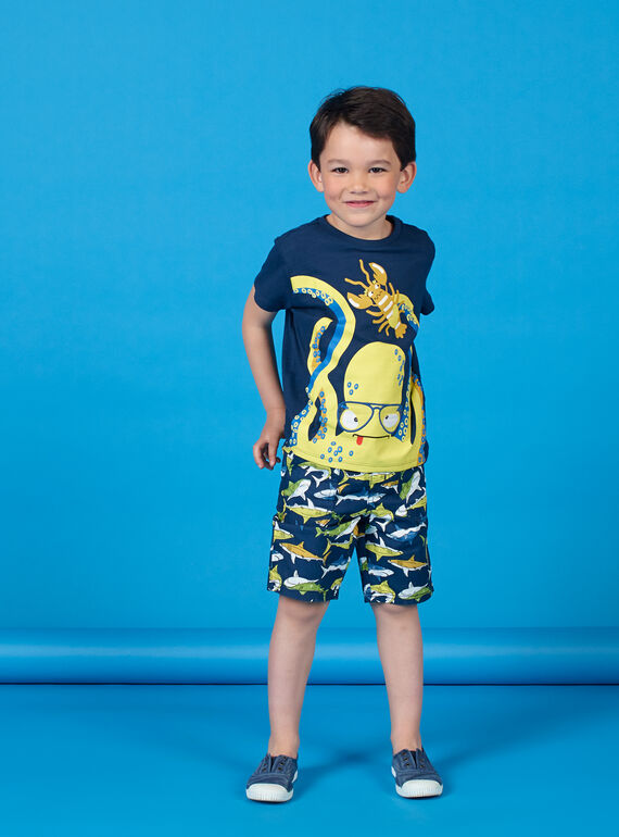 T-shirt azul com padrão polvo e lagosta - Criança Menino LONAUTI1 / 21S902P2TMC070
