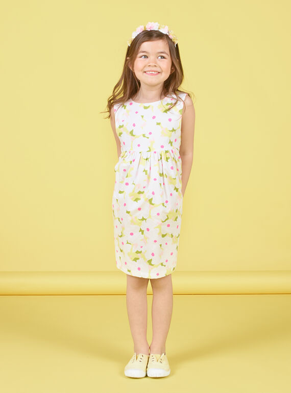 Vestido sem mangas branco e verde estampado florido LAJAUROB1 / 21S901O4ROB000