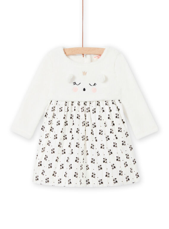 Vestido cru bi-matéria com padrão de rato fantasia bebé menina MIHIROB3 / 21WG09U2ROB003