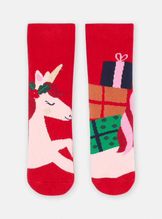 Meias vermelho com padrão de unicórnio de Natal para menina SYAWAYCHO / 23WI01T1SOQF529