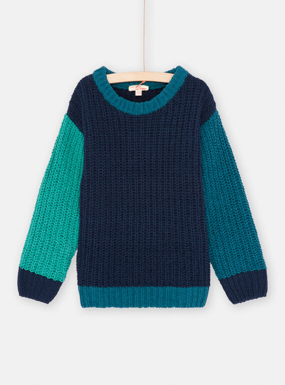 Camisola colorblock azul e verde menino SOJOPUL3 / 23W902M1PUL705