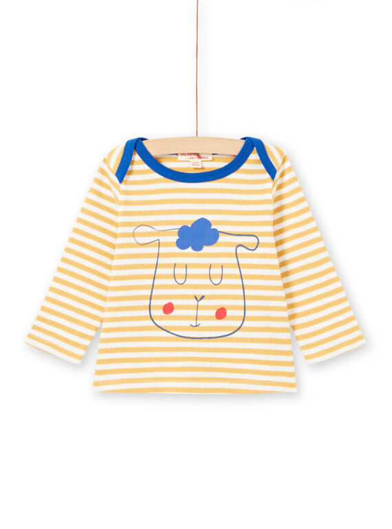 T-shirt de mangas compridas às riscas amarelo e branco padrão ovelha bebé menino MUJOTEE1 / 21WG1022TML117
