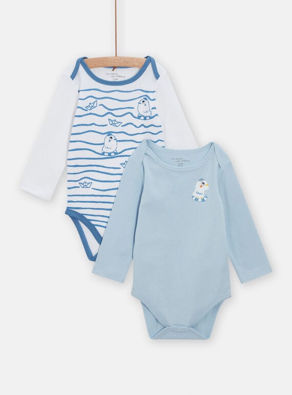 Pack de 2 bodies azul e branco a condizer para bebé menino TEGABODMOUET / 24SH1463BOD020