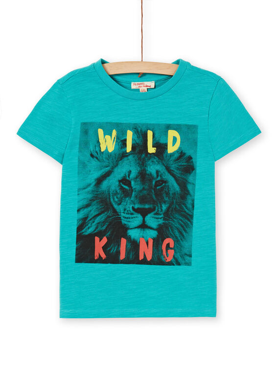 T-shirt turquesa em algodão criança menino LOJOTI3 / 21S90231TMCC215