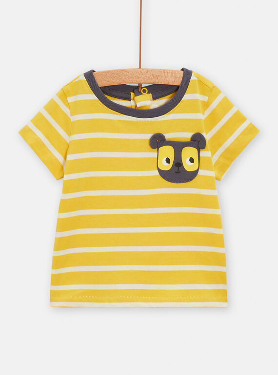 T-shirt amarelo às riscas com animação de cabeça de cão para bebé menino TUJOTI2 / 24SG10D2TMC010
