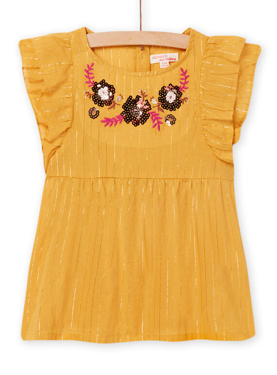 Camisa amarela em véu de algodão com bordados floridos menina NABACHEM / 22S90111CHEB107