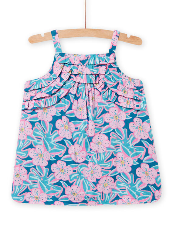 Vestido azul-petróleo com estampado florido bebé menina 22SG09U2ROB215