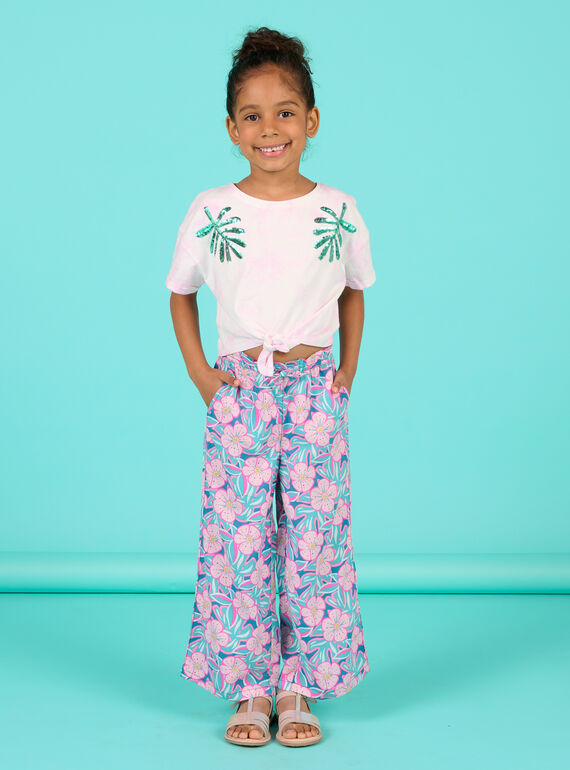 Calças com estampado florido azul-petróleo menina NAFICPANT / 22S901U1PAN715