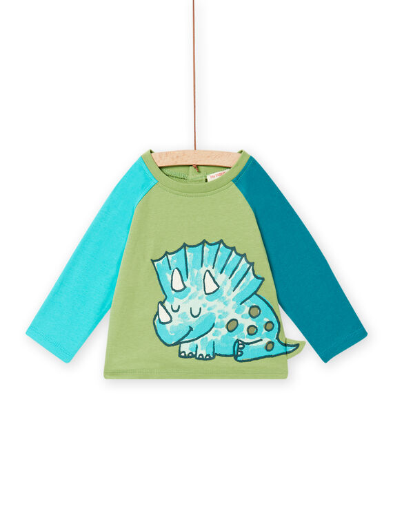 T-shirt verde-caqui suave com padrão dinossauro bebé menino NUGATEE2 / 22SG10O2TML626