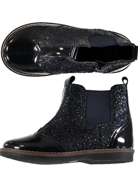 Boots bi-matéria couro envernizado e brilhantes azul-marinho criança menina GFBOOTGLIT / 19WK35IBD0D070