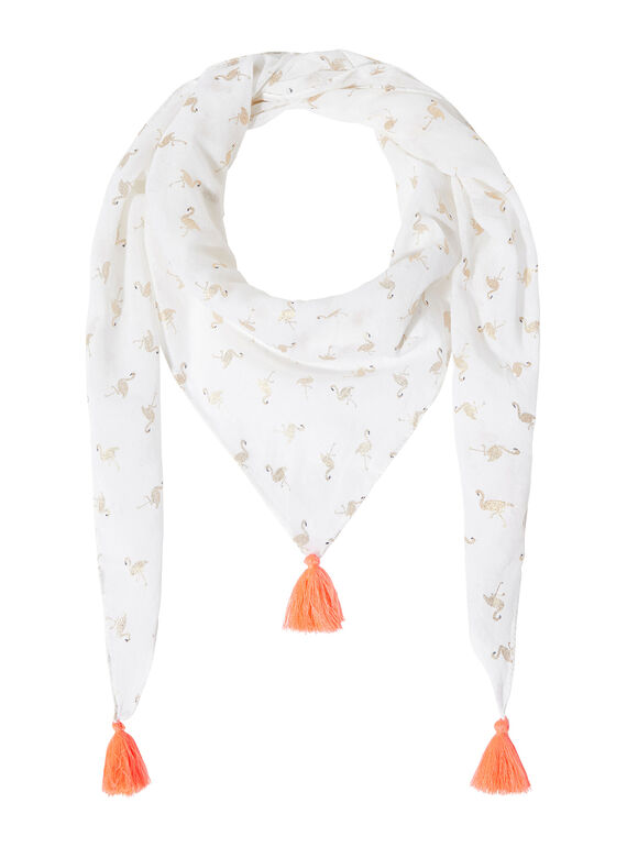 Lenço menina branco com flamingo rosa glíter dourado e pompons rosa JYAPOEFOUL / 20SI01G1FOU000