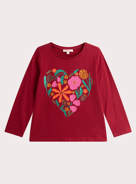 T-shirt vermelha com coração às flores para menina VAKOTEE3 / 24W90133TMLF529