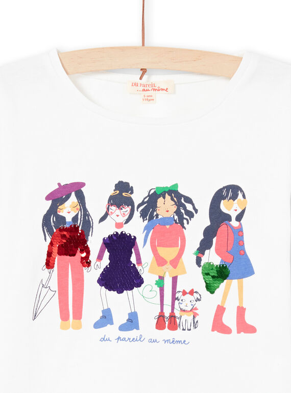 T-shirt de mangas volumosas cru com estampado de lantejoulas reversíveis menina MAMIXTEE4 / 21W901J5TML001