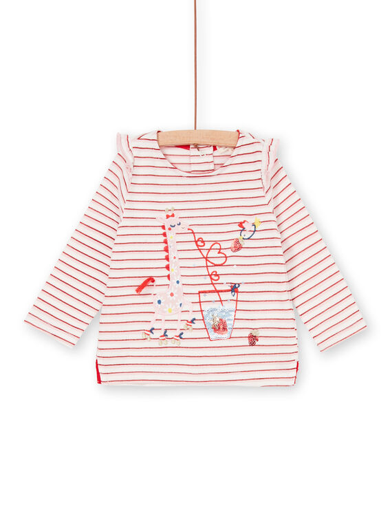 T-shirt vermelha e branca às riscas Lurex® bebé menina LICANTEE / 21SG09M1TML001