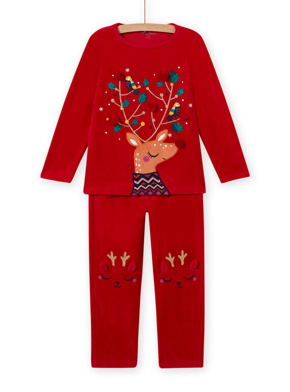 Conjunto de pijama rosa padrão rena de Natal em veludo menina MEFAPYJREN / 21WH11F1PYJF529