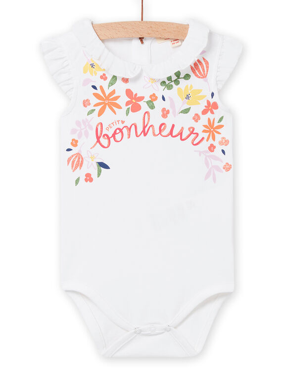 Body branco com padrão de flores e inscrição bebé menina NIHOBOD / 22SG09T1BOD000