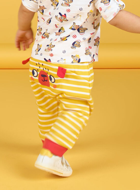 Calças amarelas e brancas às riscas em algodão bebé menino LUNOPAN2 / 21SG10L2PAN106