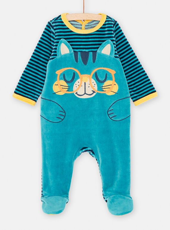 Babygro azul com estampado de gato e às riscas bebé menino SEGAGRECHA / 23WH1442GREC221