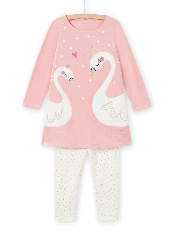 Camisa de noite rosa-velho com padrão de cisnes decorativos menina MEFACHUVEL / 21WH1192CHN303