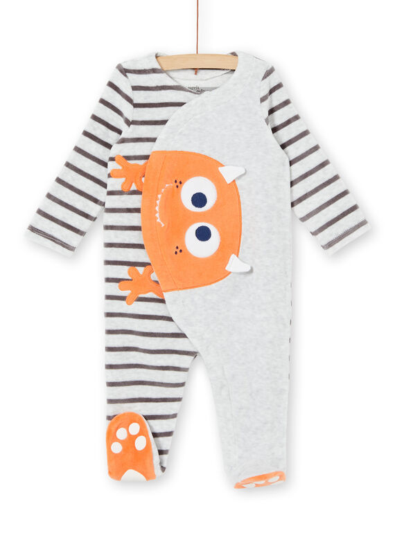 Babygro menino em veludo padrão pequeno monstro LEFUGREMON / 21SH1411GREJ920