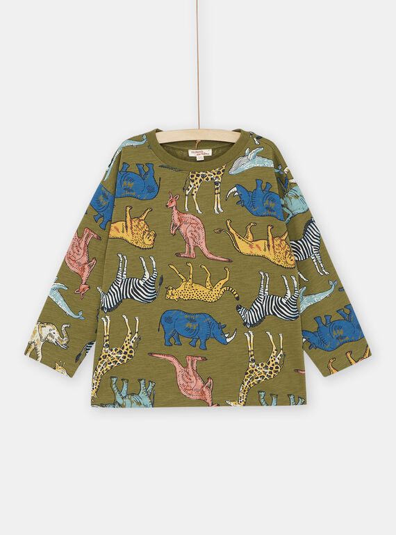 T-shirt verde-tropa com estampado de animais menino SOKYOTEE4 / 23W902I4TMLG631